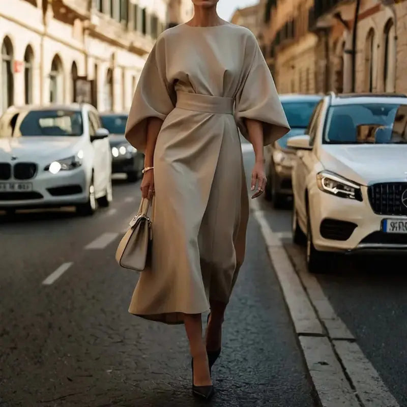 astra elegant women's dress with lantern sleeves for formal occasions