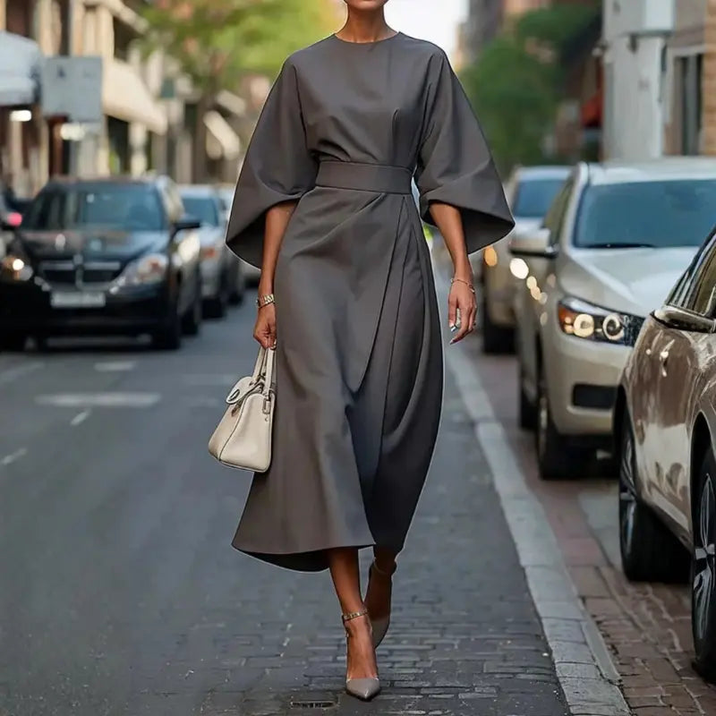 astra elegant women's dress with lantern sleeves for formal occasions