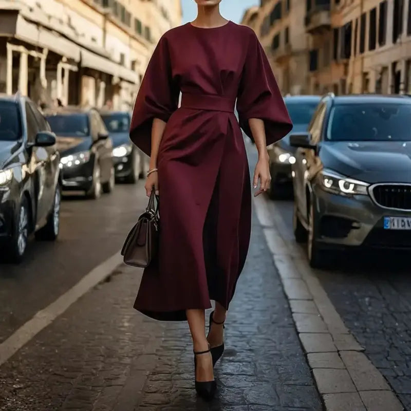 astra elegant women's dress with lantern sleeves for formal occasions