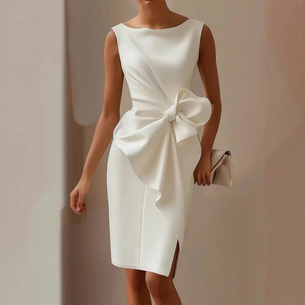 iris elegant women's dress with oversized bow for cocktail and formal events