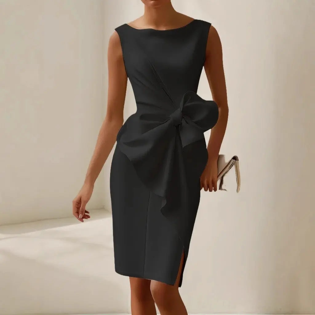 iris elegant women's dress with oversized bow for cocktail and formal events