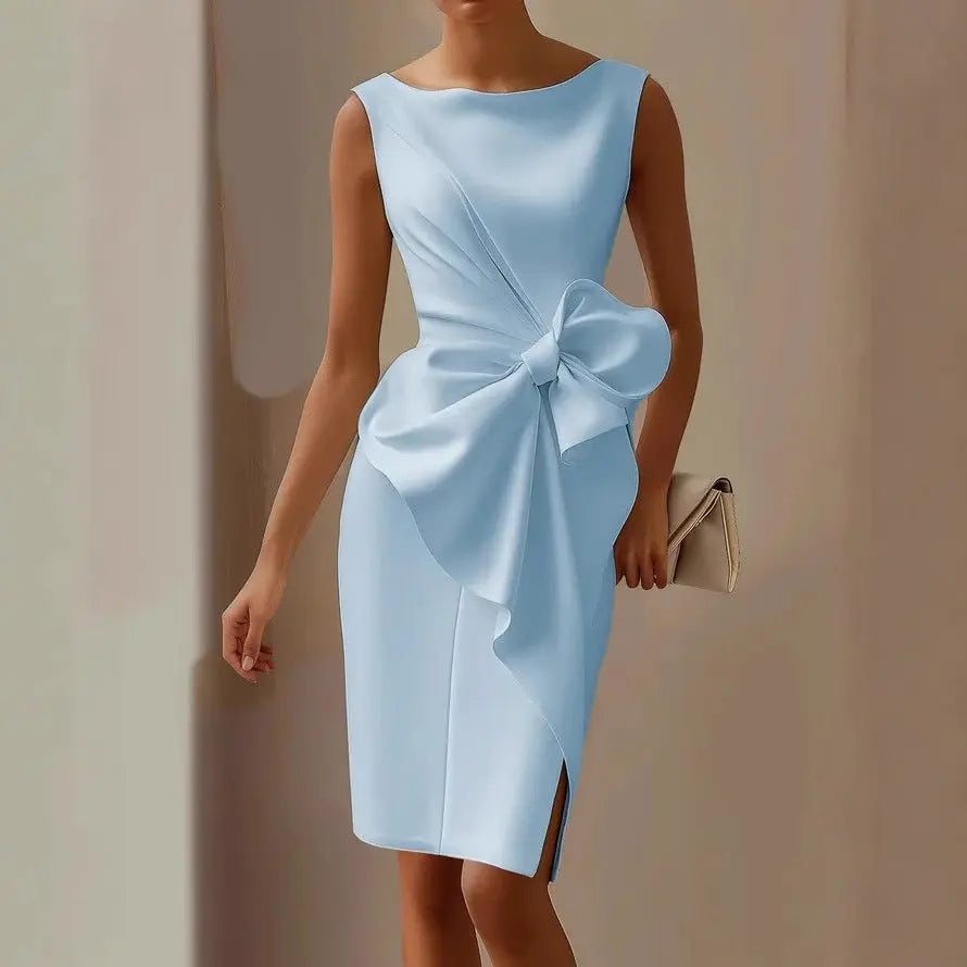 iris elegant women's dress with oversized bow for cocktail and formal events