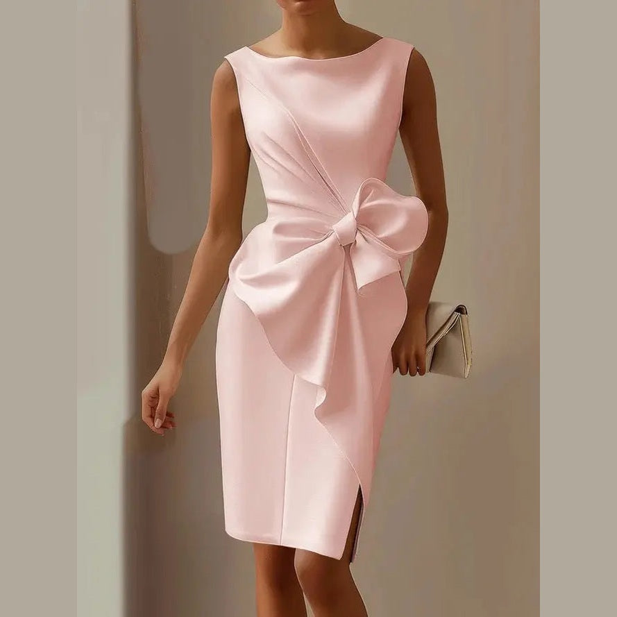 iris elegant women's dress with oversized bow for cocktail and formal events
