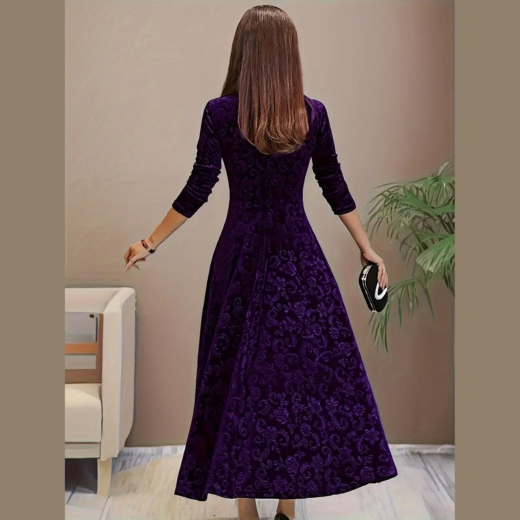 elara elegant women's midi dress with floral velvet design for cocktail events
