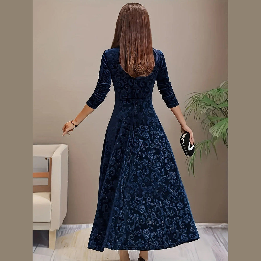 elara elegant women's midi dress with floral velvet design for cocktail events