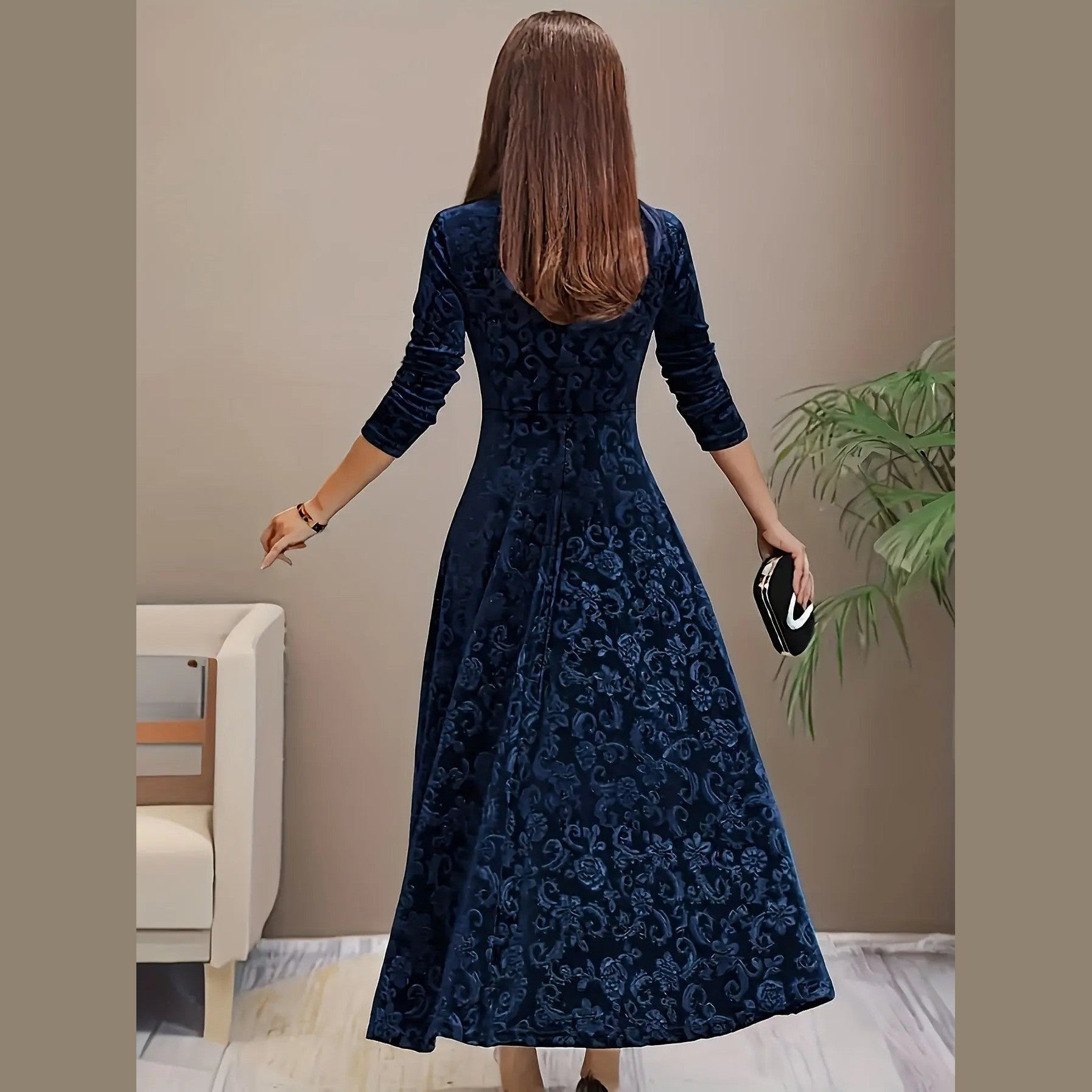 elara elegant women's midi dress with floral velvet design for cocktail events