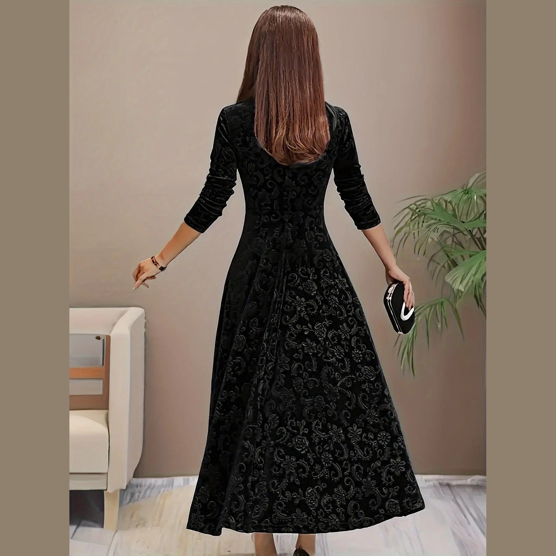 elara elegant women's midi dress with floral velvet design for cocktail events