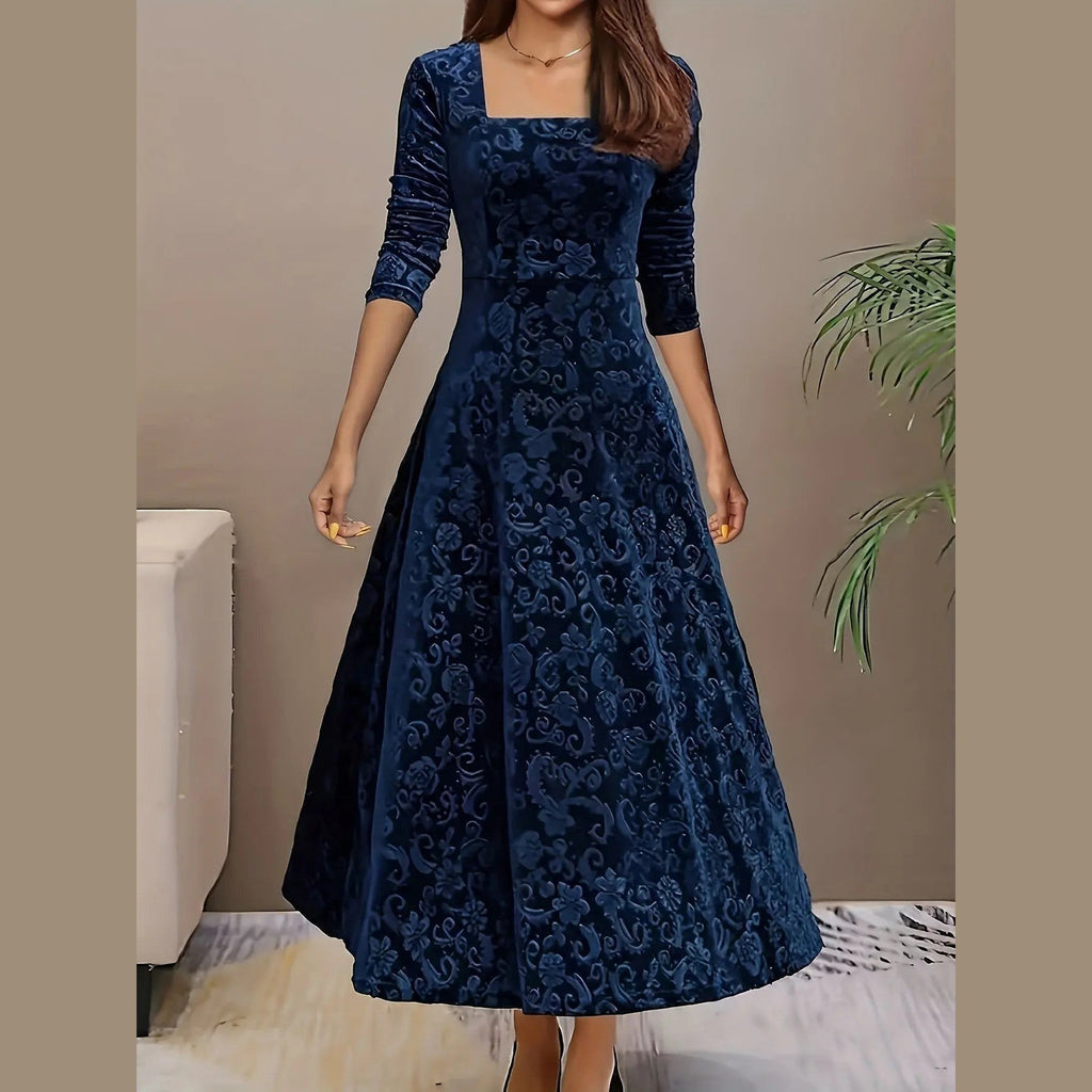 elara elegant women's midi dress with floral velvet design for cocktail events
