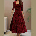 elara elegant women's midi dress with floral velvet design for cocktail events