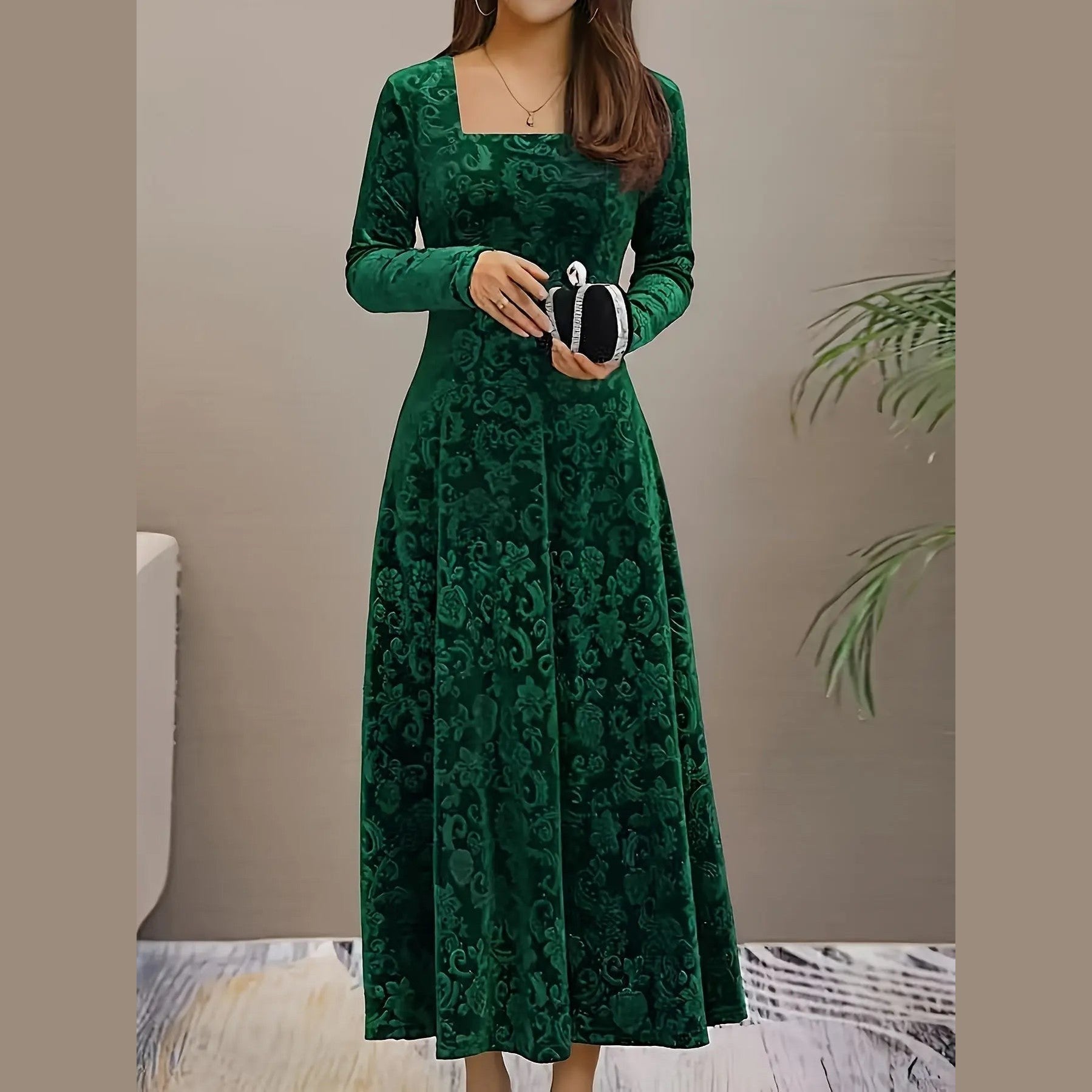 elara elegant women's midi dress with floral velvet design for cocktail events