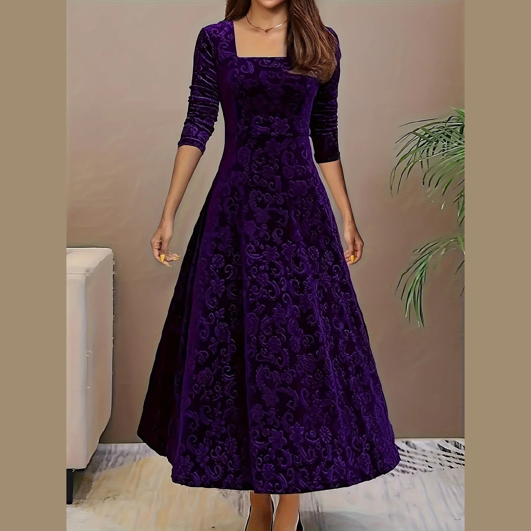 elara elegant women's midi dress with floral velvet design for cocktail events