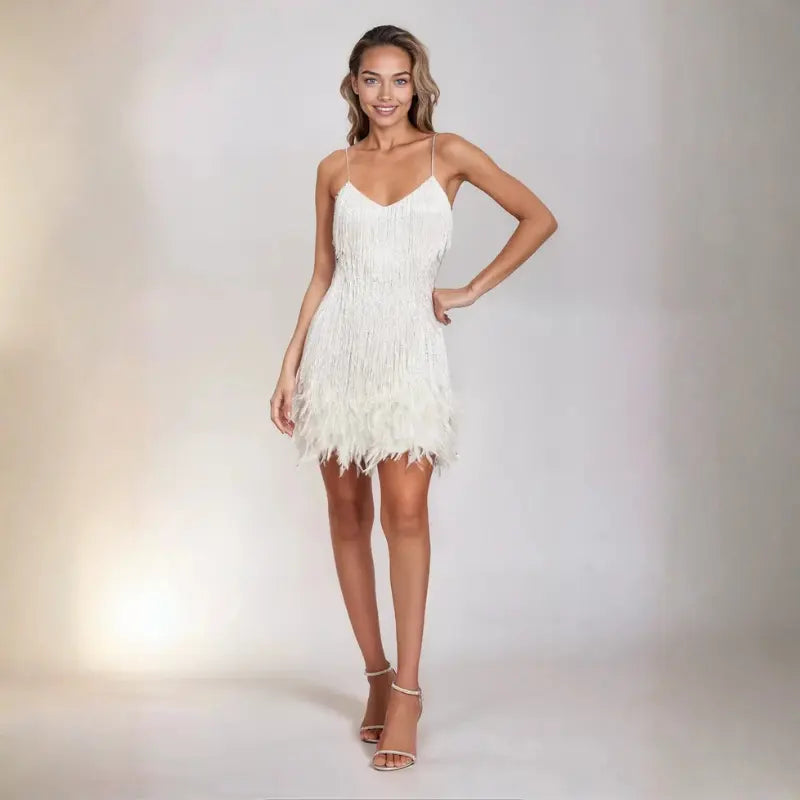 aura eye-catching women's fringe dress for parties and night out
