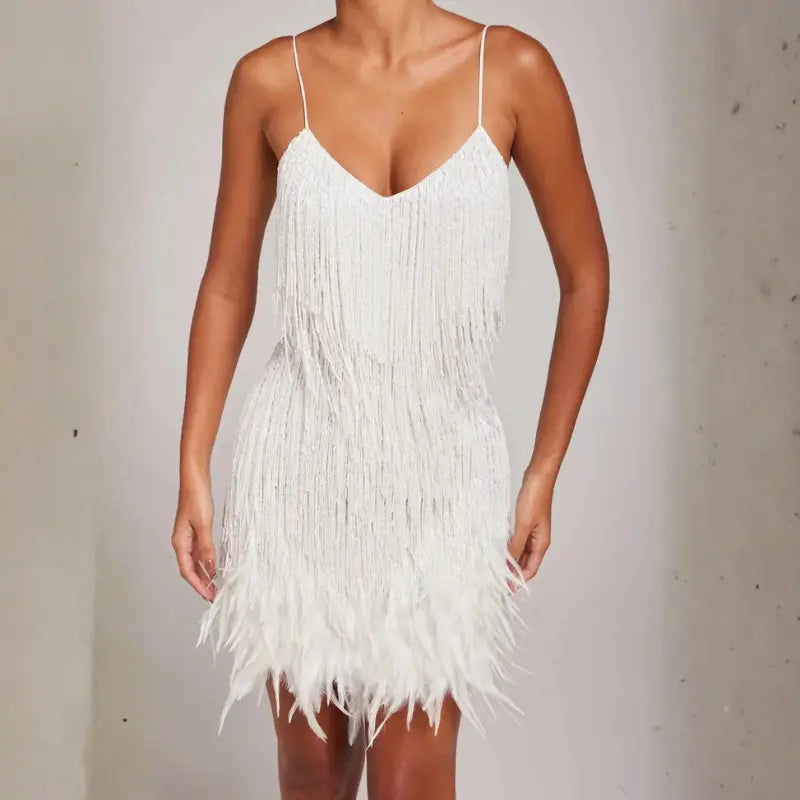 aura eye-catching women's fringe dress for parties and night out