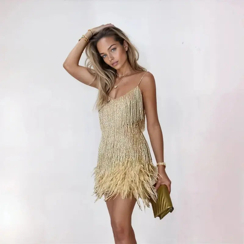aura eye-catching women's fringe dress for parties and night out