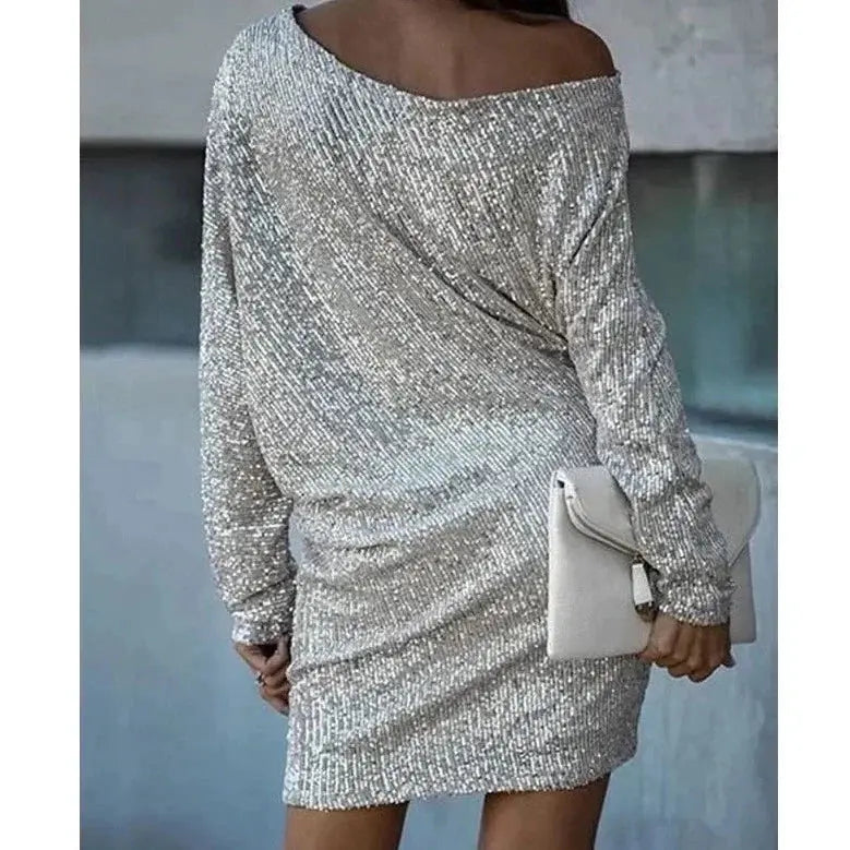 novashine women's one shoulder shimmer mini dress for cocktail parties