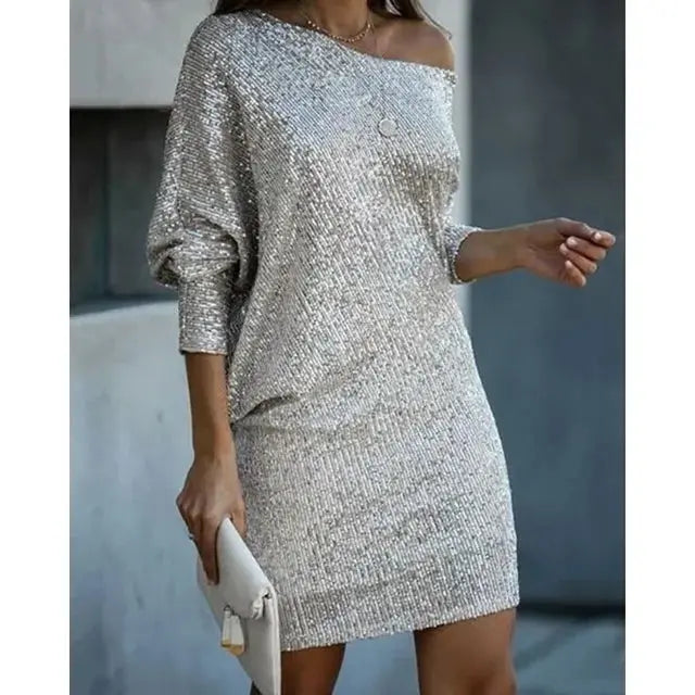 novashine women's one shoulder shimmer mini dress for cocktail parties
