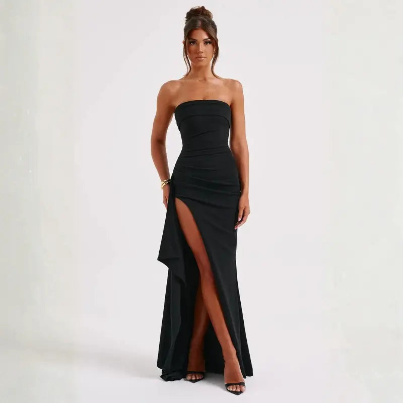astra classic black dress with hugging silhouette for formal and cocktail events