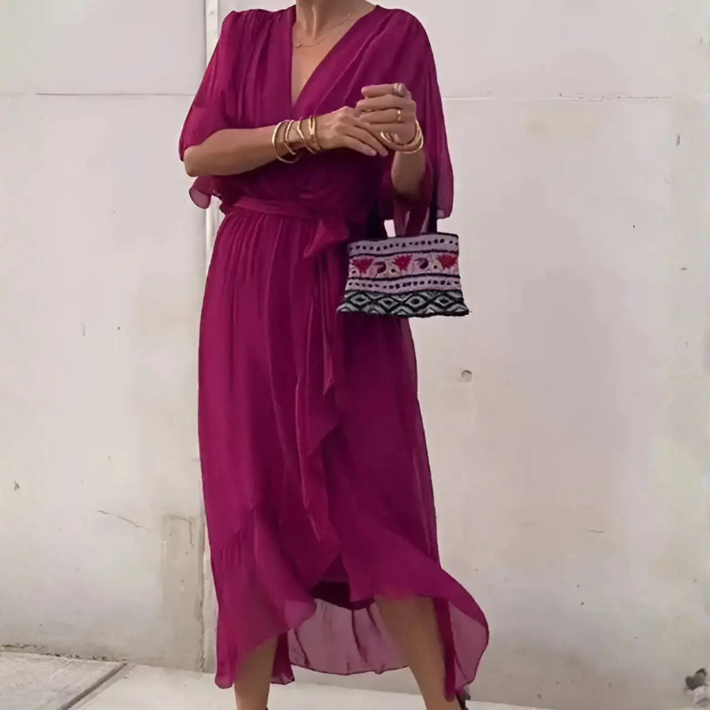 ariaa elegant chiffon midi dress with flowing silhouette for casual and formal