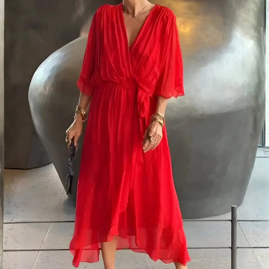 ariaa elegant chiffon midi dress with flowing silhouette for casual and formal