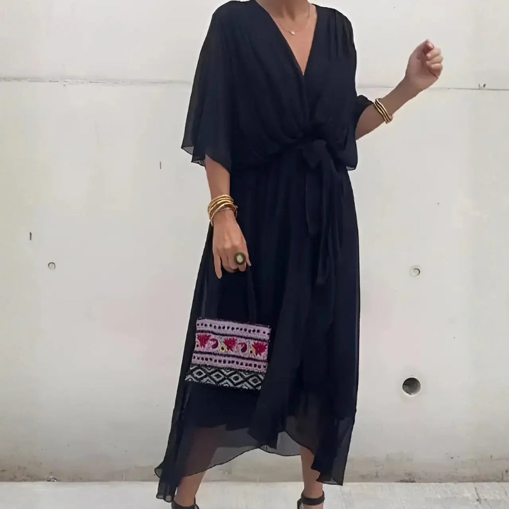 ariaa elegant chiffon midi dress with flowing silhouette for casual and formal