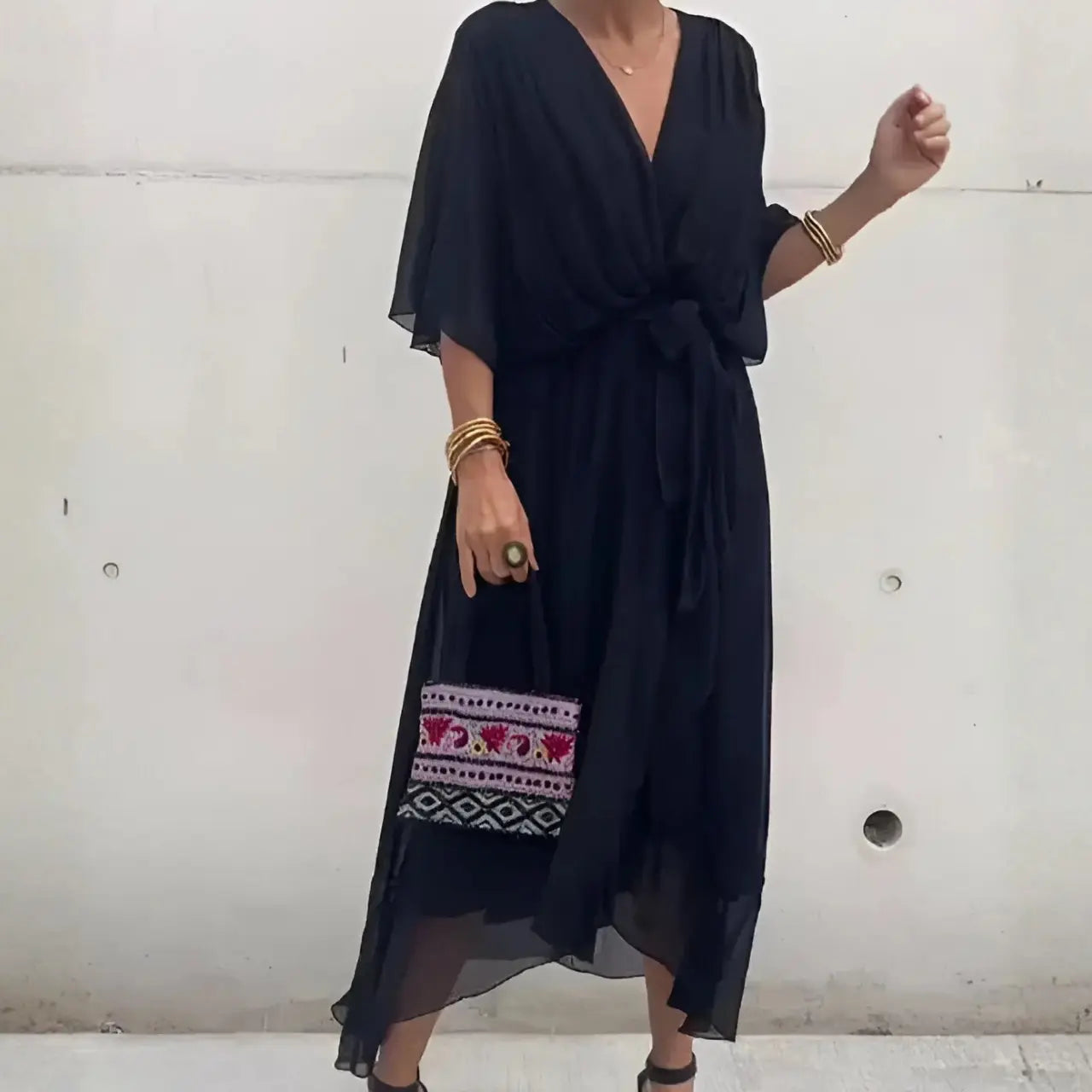 ariaa elegant chiffon midi dress with flowing silhouette for casual and formal