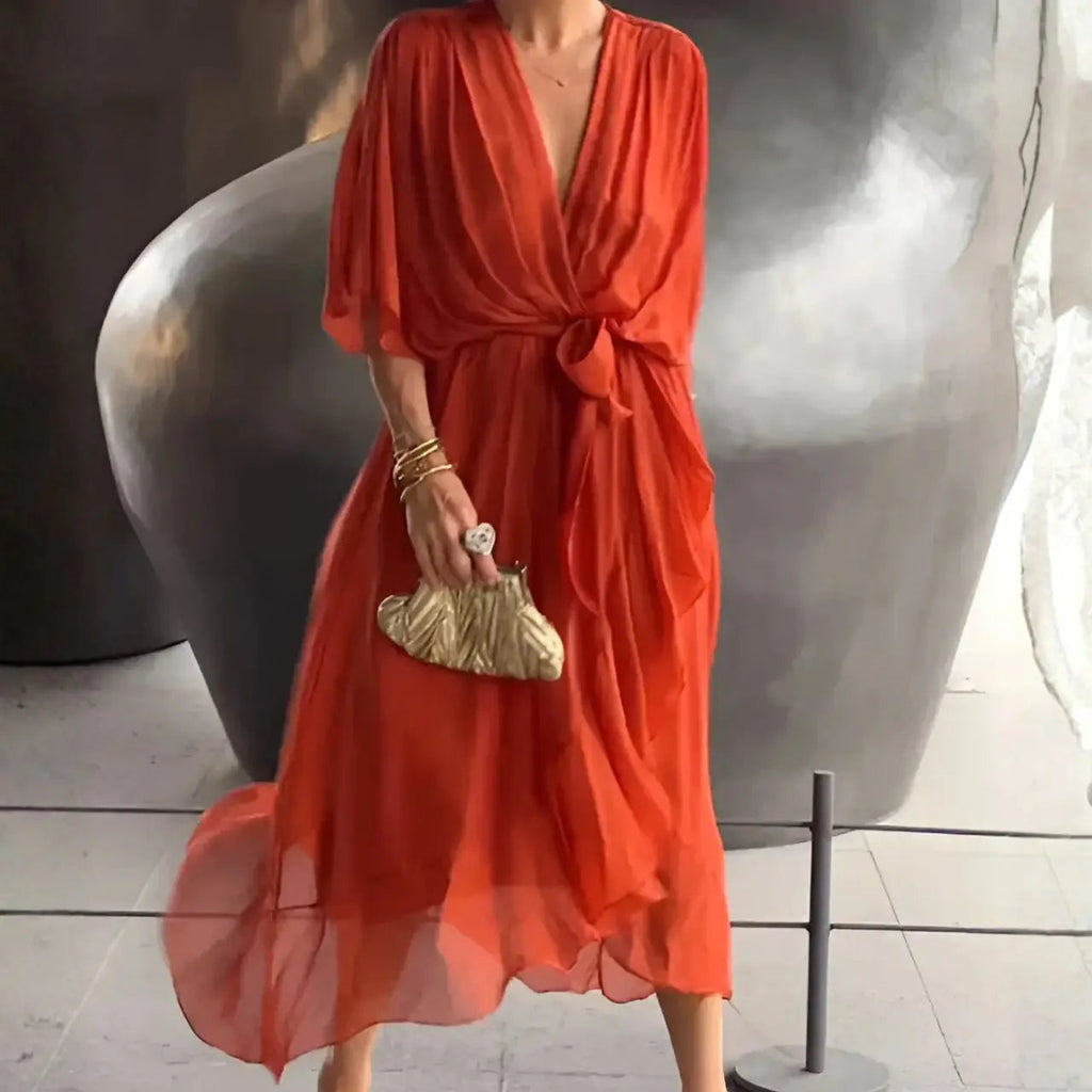 ariaa elegant chiffon midi dress with flowing silhouette for casual and formal