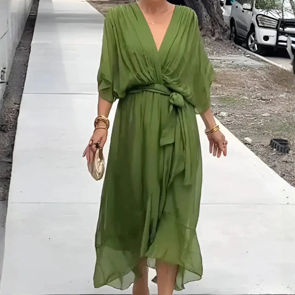 ariaa elegant chiffon midi dress with flowing silhouette for casual and formal