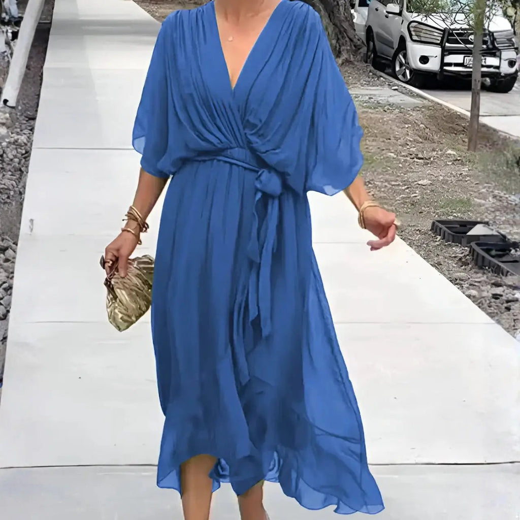 ariaa elegant chiffon midi dress with flowing silhouette for casual and formal