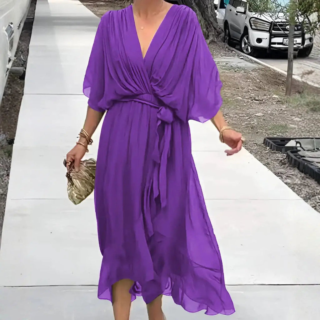 ariaa elegant chiffon midi dress with flowing silhouette for casual and formal