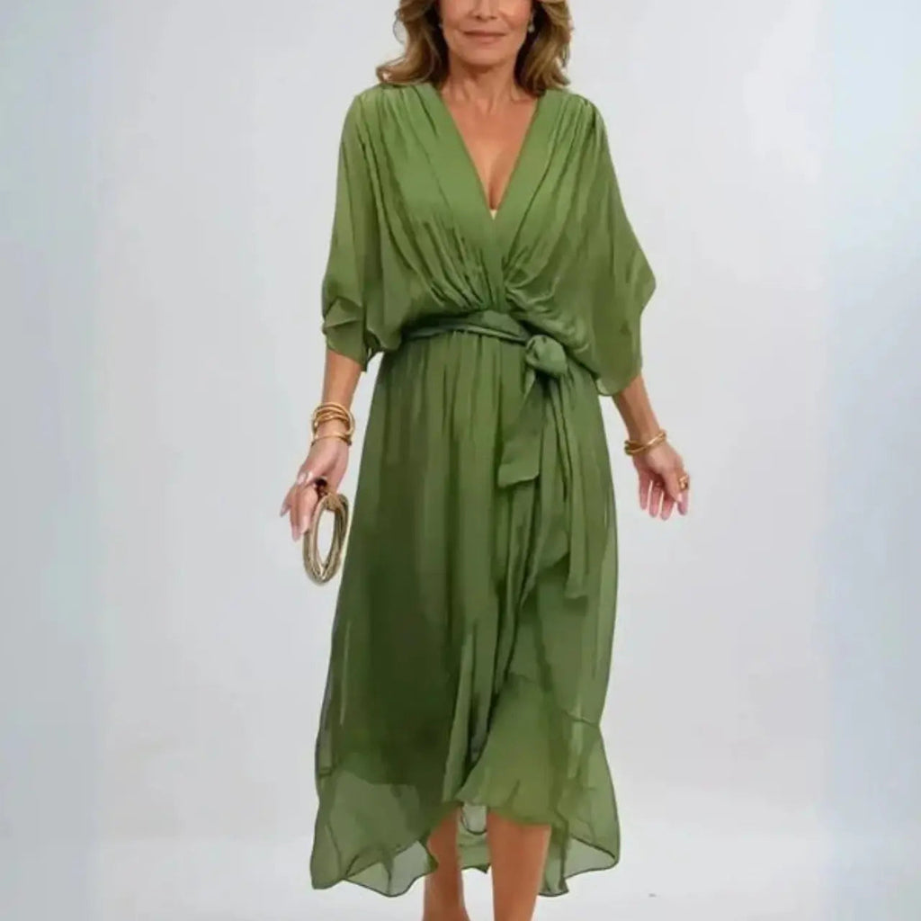 ariaa elegant chiffon midi dress with flowing silhouette for casual and formal