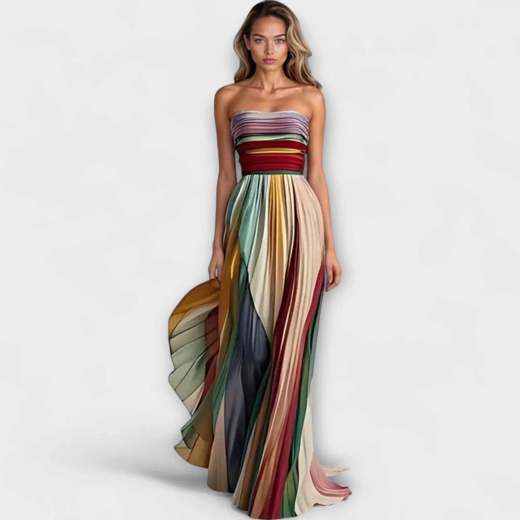 nova - vibrant strapless summer dress with pleated skirt for weddings and events