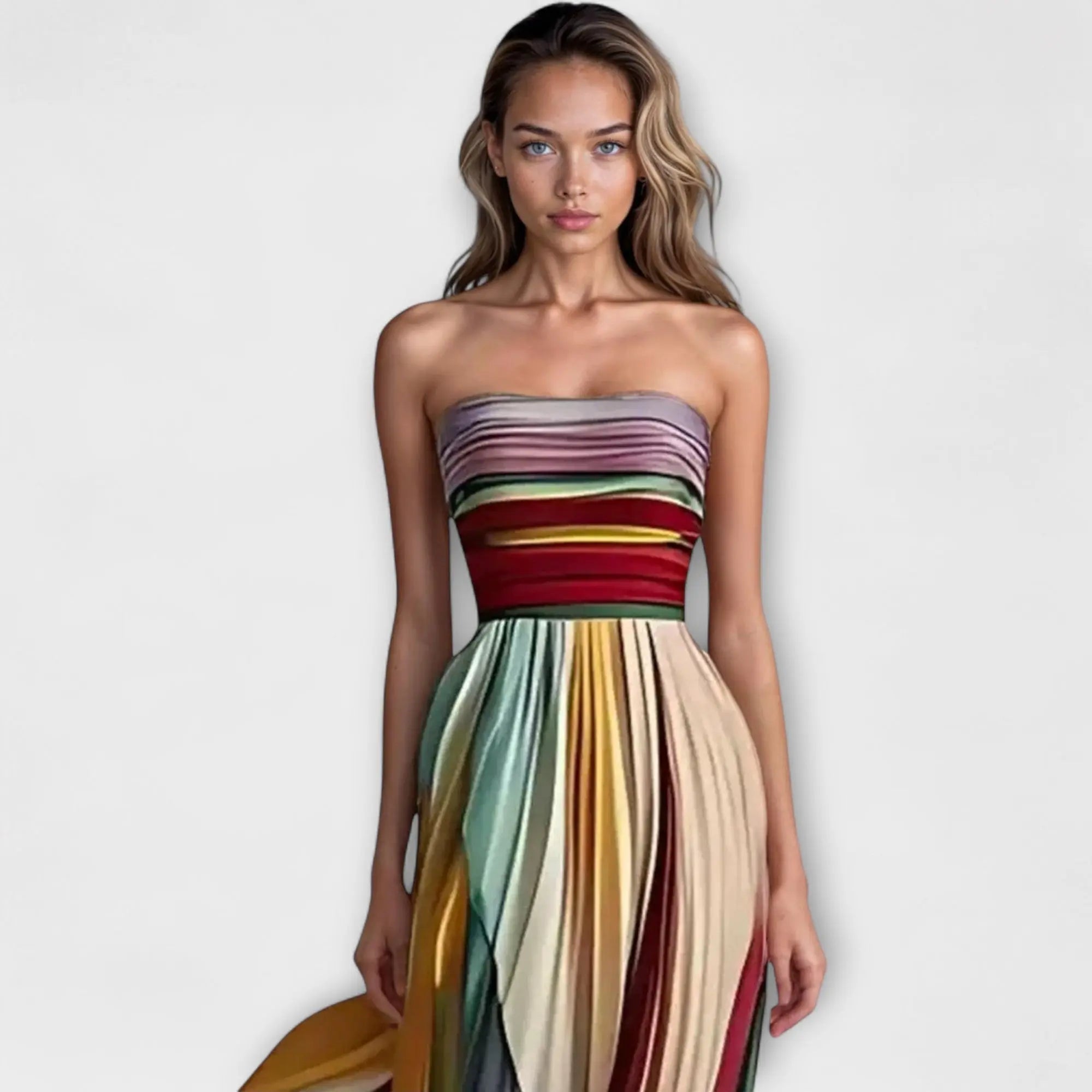 nova - vibrant strapless summer dress with pleated skirt for weddings and events