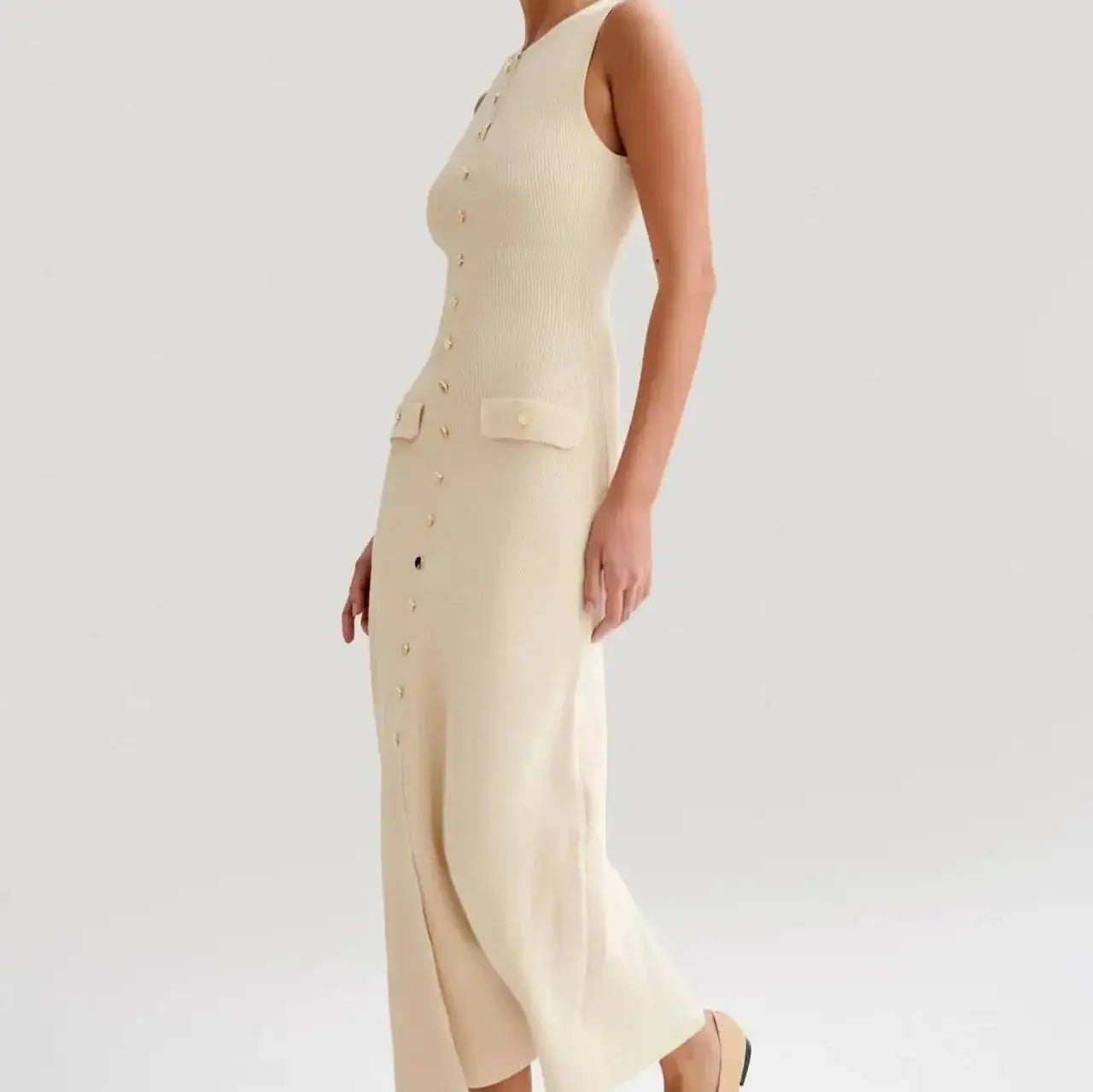 elara flattering a-line dress with gold accents for casual and formal occasions