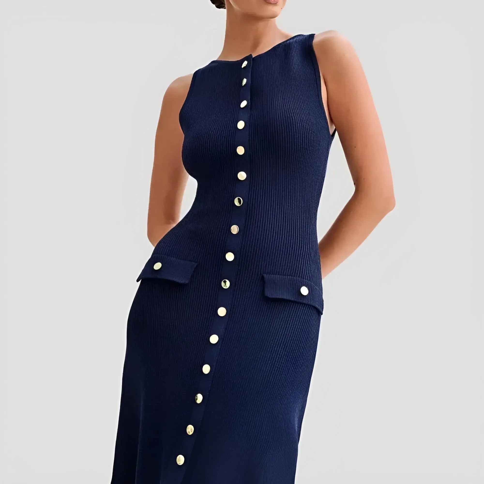 elara flattering a-line dress with gold accents for casual and formal occasions