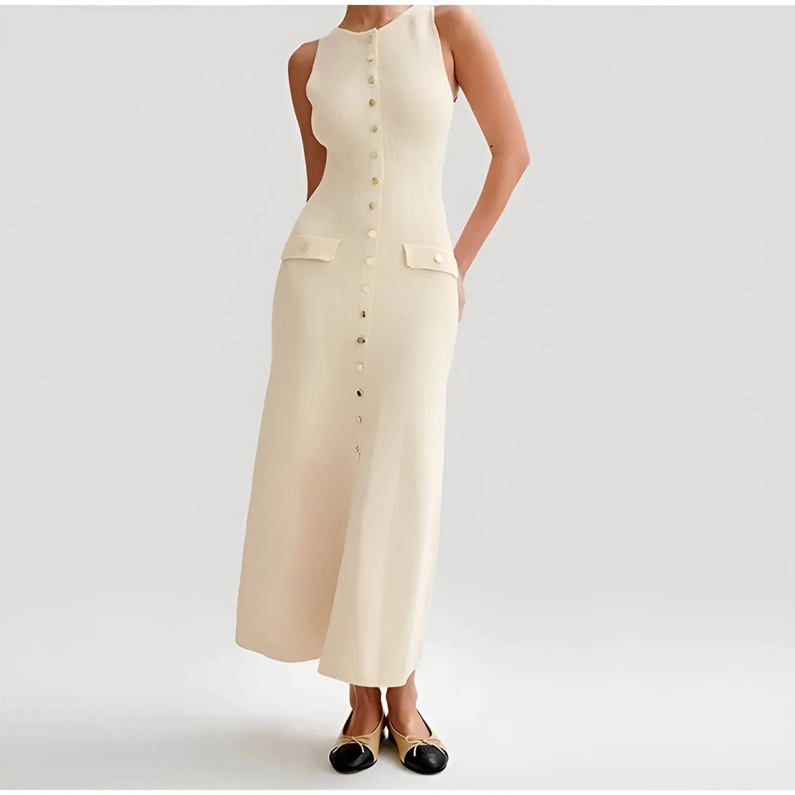 elara flattering a-line dress with gold accents for casual and formal occasions