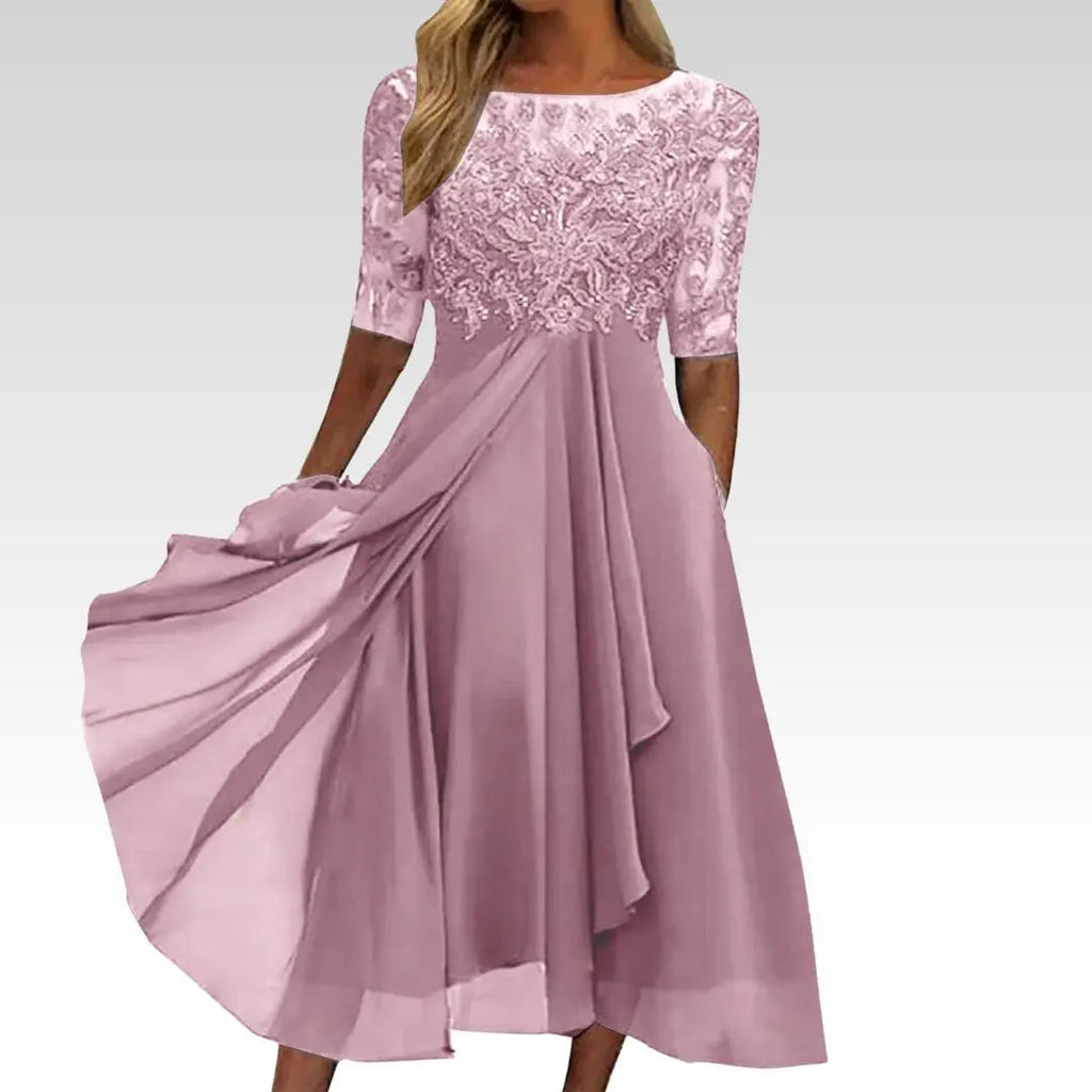 astrae - elegant lace embroidered cocktail dress for weddings and parties