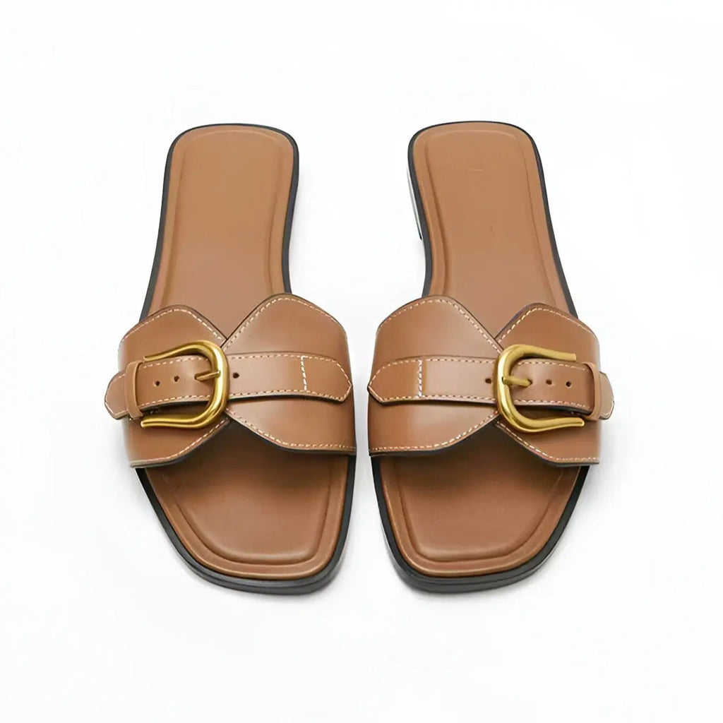 aurelle leather sandals with gold plated buckle for stylish summer outings