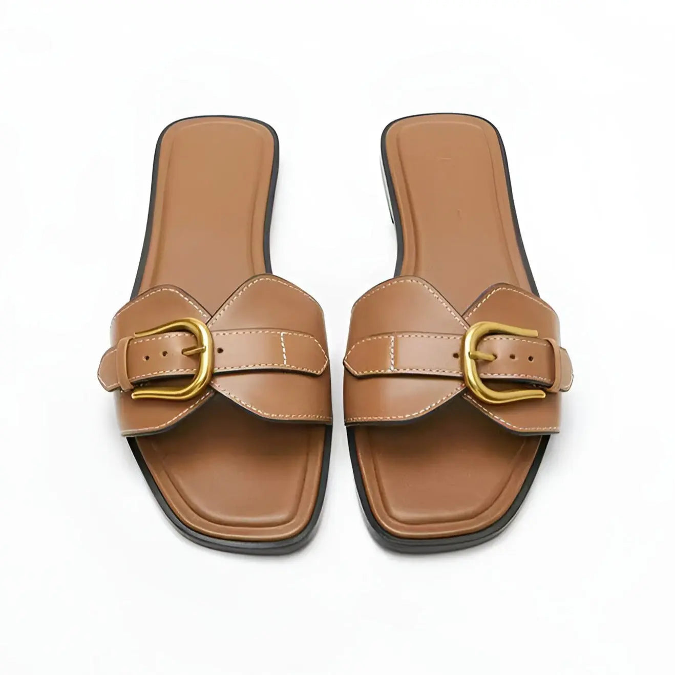 aurelle leather sandals with gold plated buckle for stylish summer outings