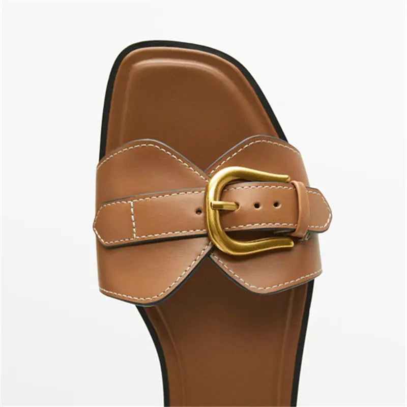 aurelle leather sandals with gold plated buckle for stylish summer outings