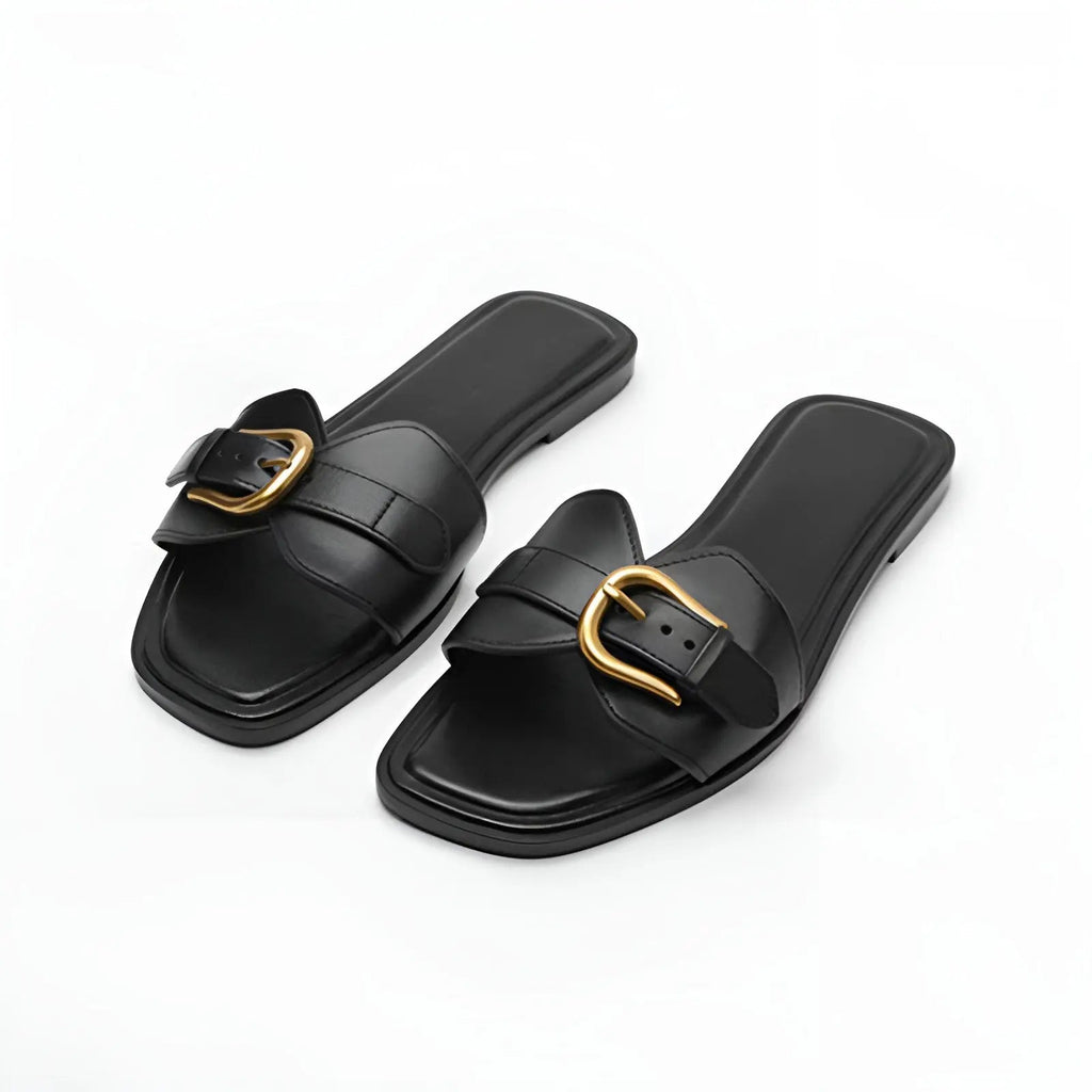 aurelle leather sandals with gold plated buckle for stylish summer outings