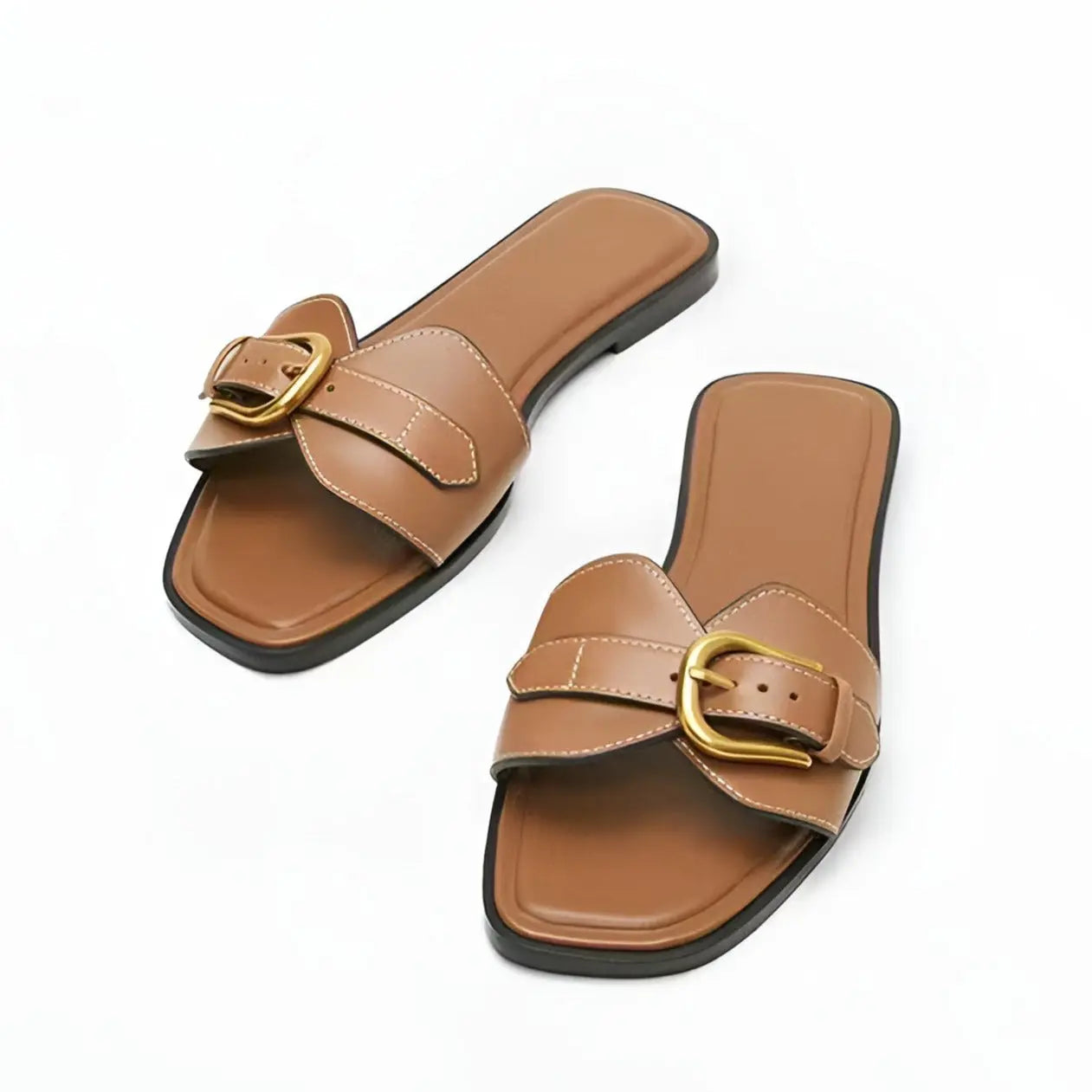 aurelle leather sandals with gold plated buckle for stylish summer outings